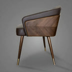 Chaise de salle à manger moderne avec accoudoirs, similicuir et bois, dossier bas