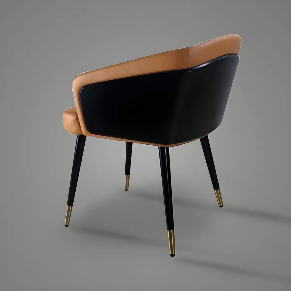 Chaise de salle à manger moderne avec accoudoirs, similicuir et bois, dossier bas