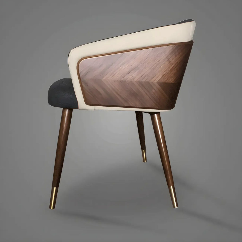 Chaise de salle à manger moderne avec accoudoirs, similicuir et bois, dossier bas