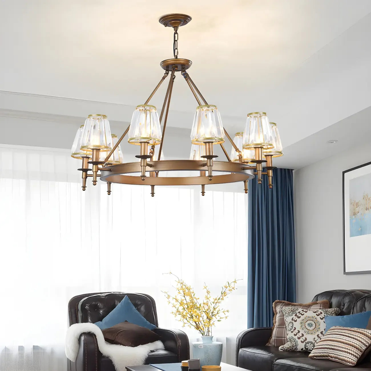 Lustre rustique avec abat-jour en cristal et chaîne réglable