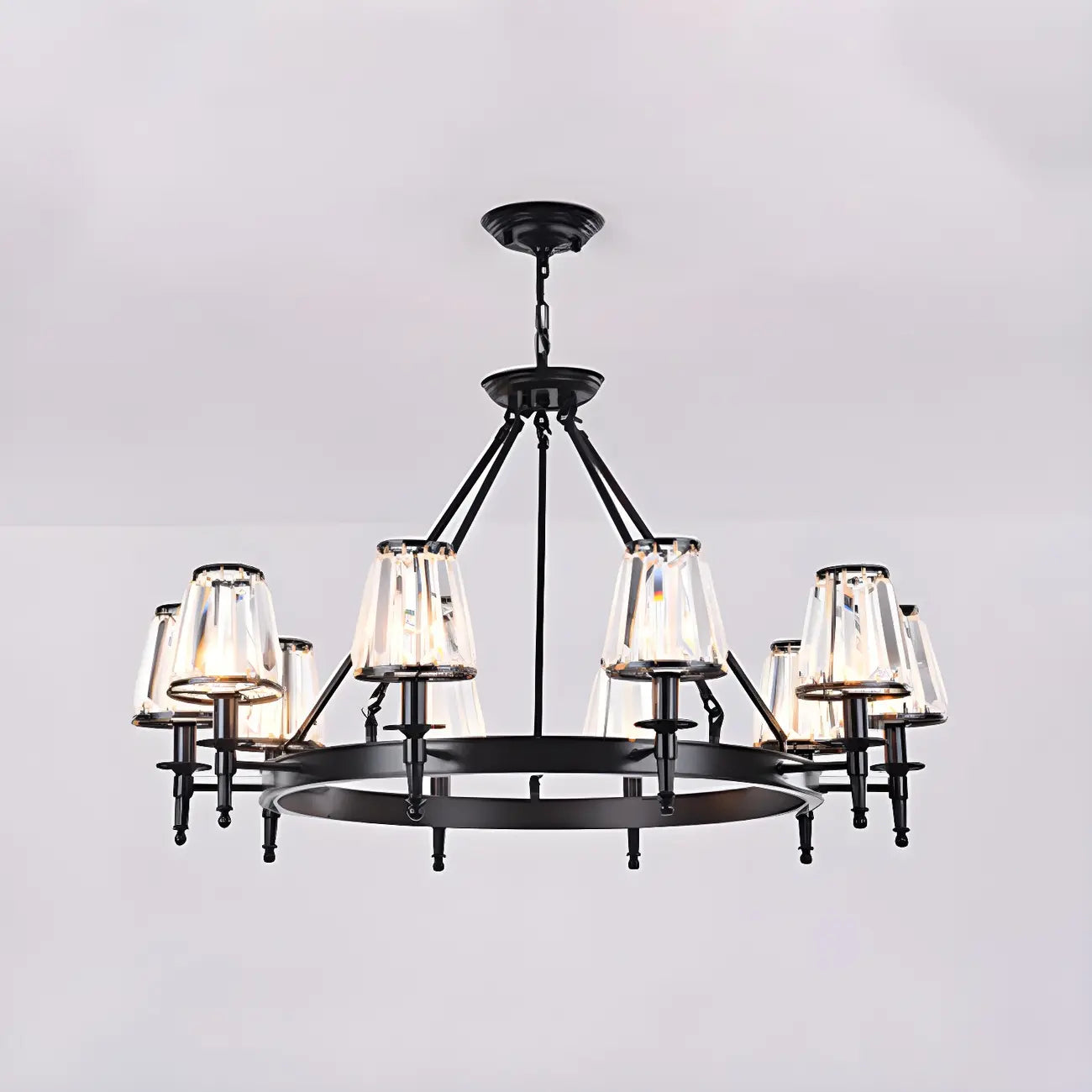 Lustre rustique avec abat-jour en cristal et chaîne réglable