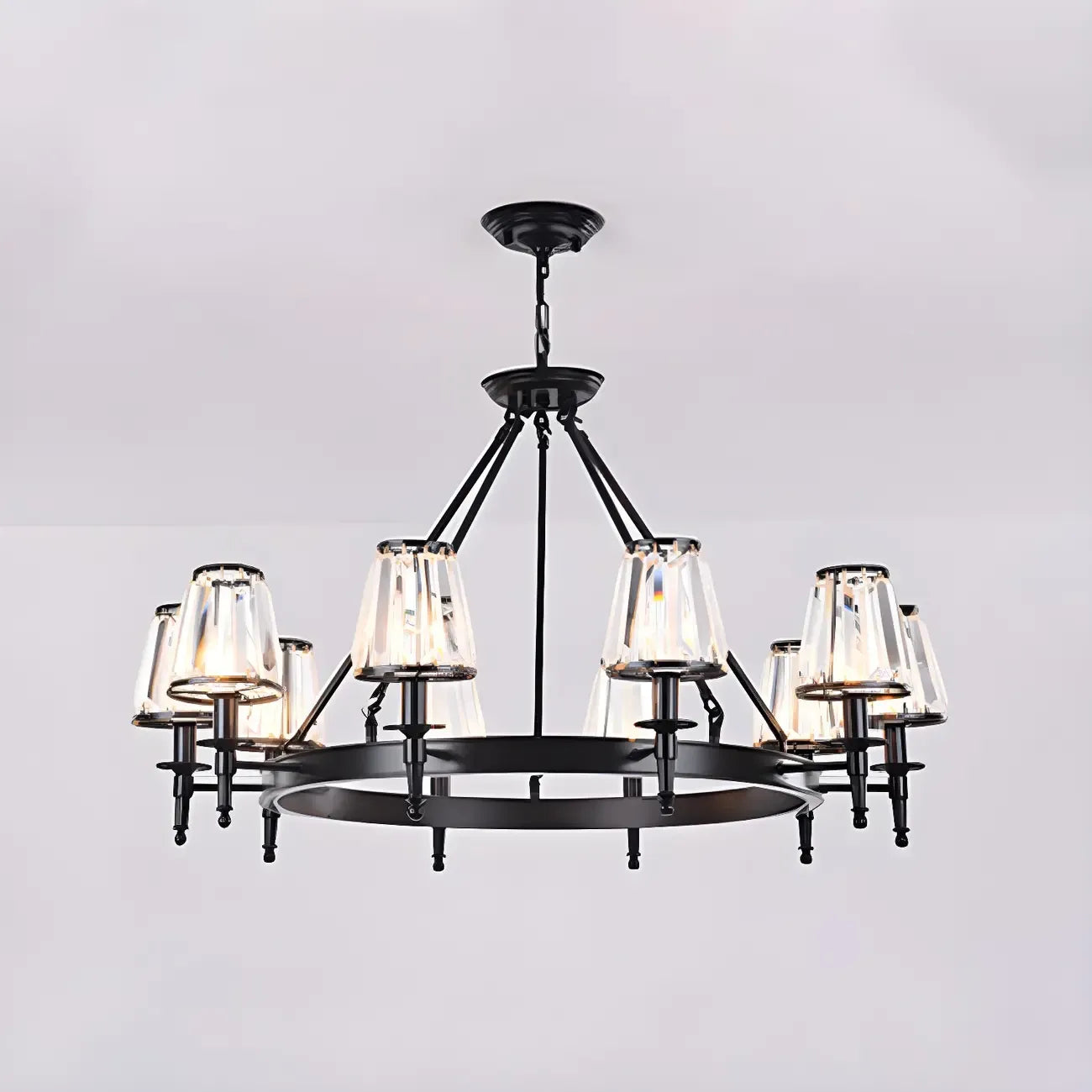 Lustre rustique avec abat-jour en cristal et chaîne réglable