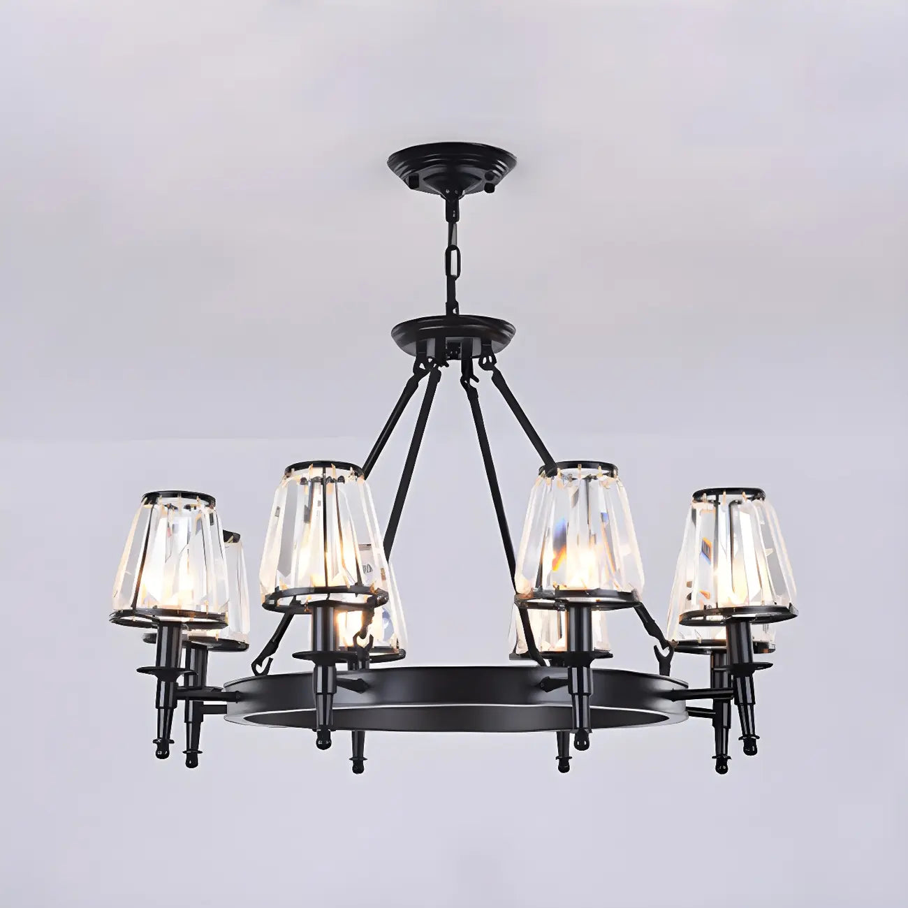 Lustre rustique avec abat-jour en cristal et chaîne réglable