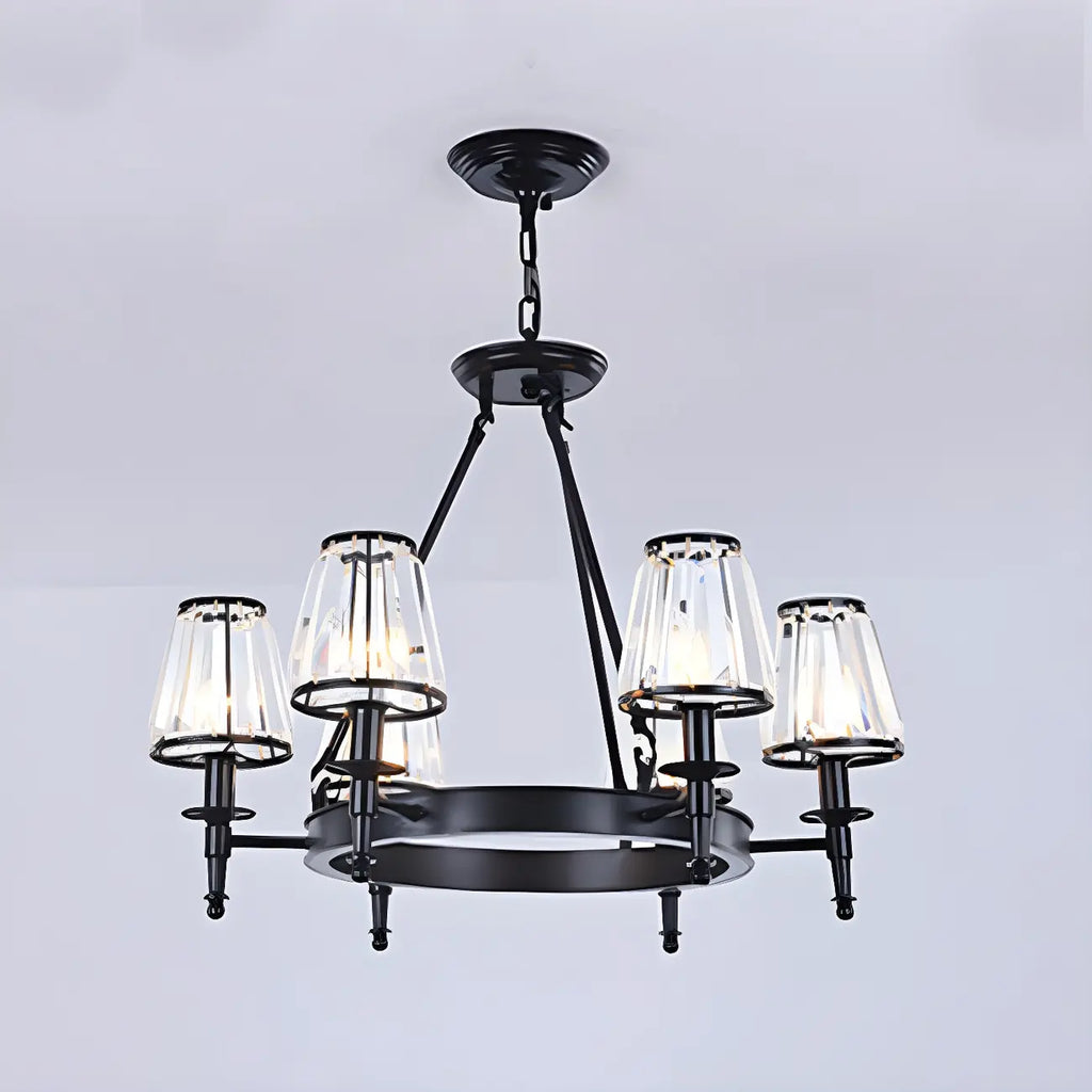 Lustre rustique avec abat-jour en cristal et chaîne réglable