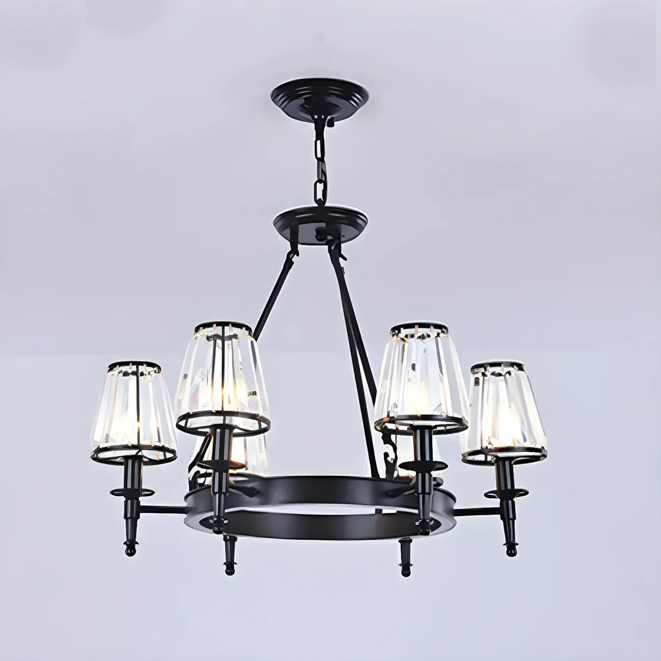 Lustre rustique avec abat-jour en cristal et chaîne réglable