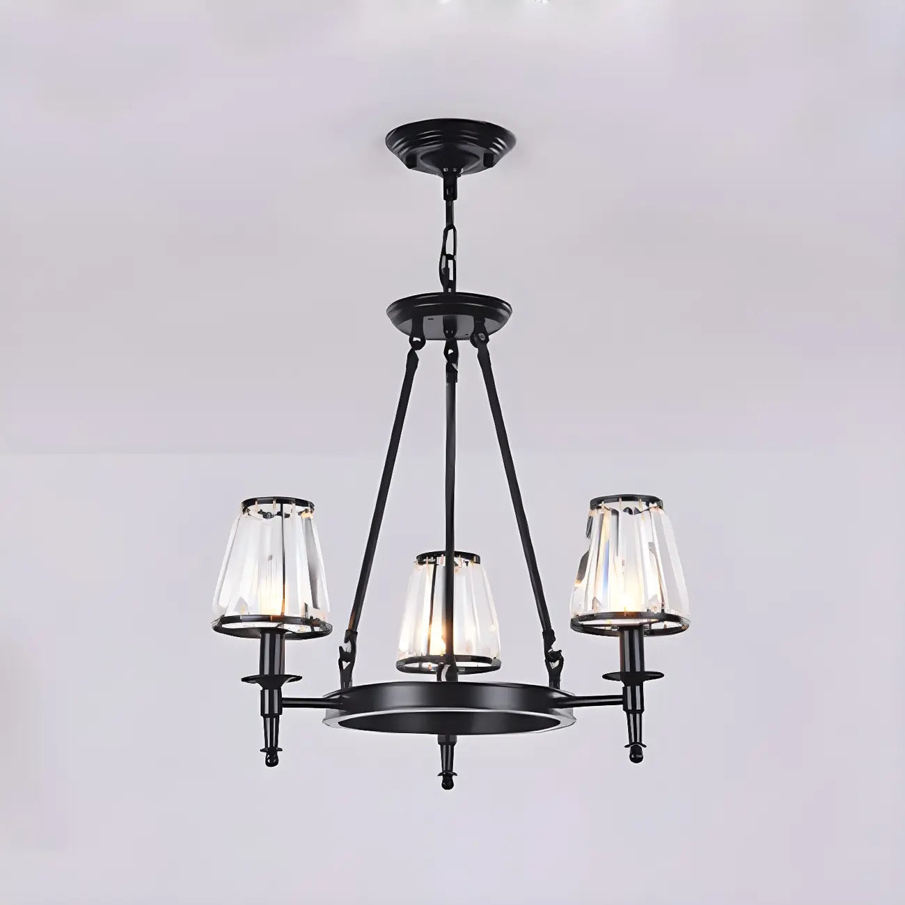 Lustre rustique avec abat-jour en cristal et chaîne réglable