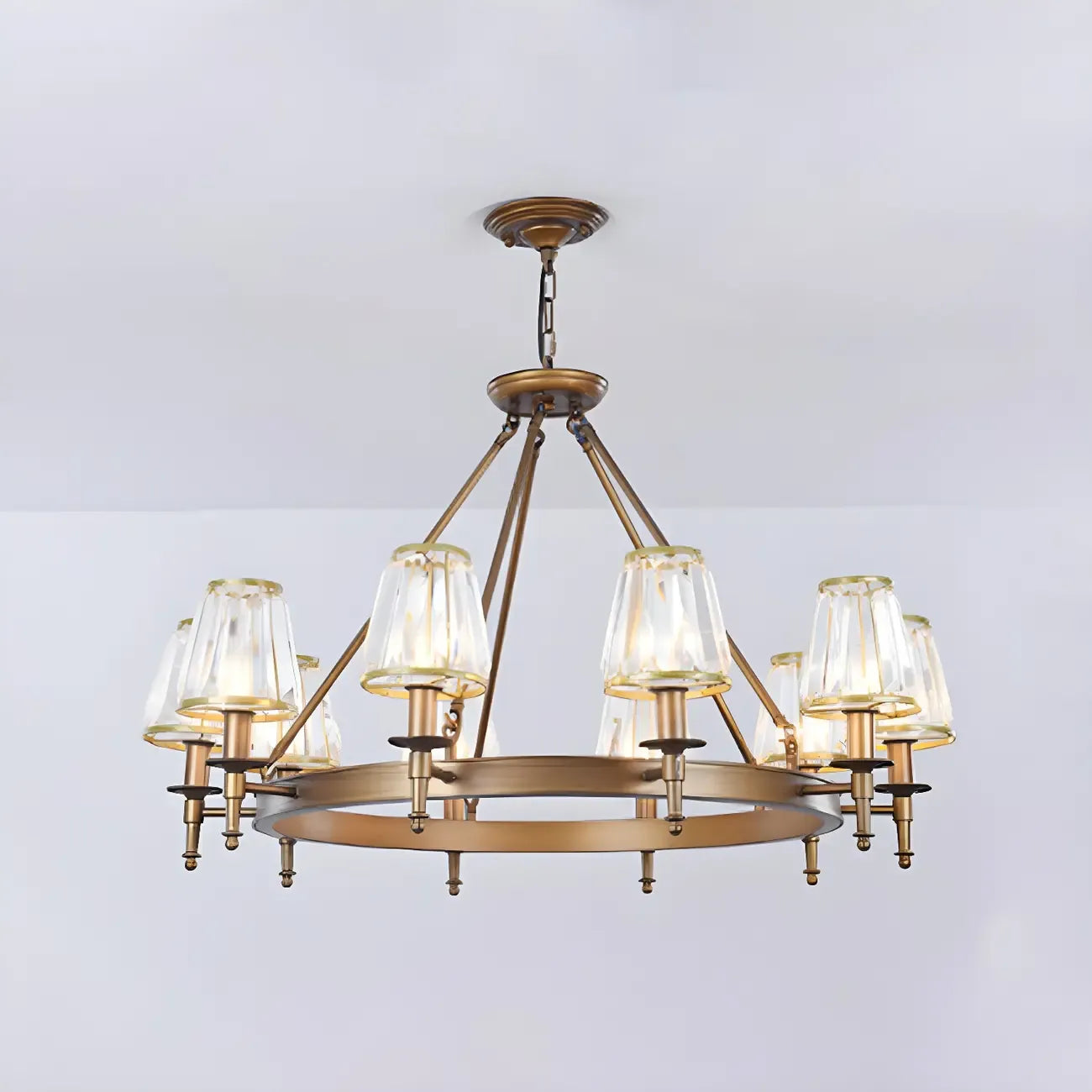Lustre rustique avec abat-jour en cristal et chaîne réglable