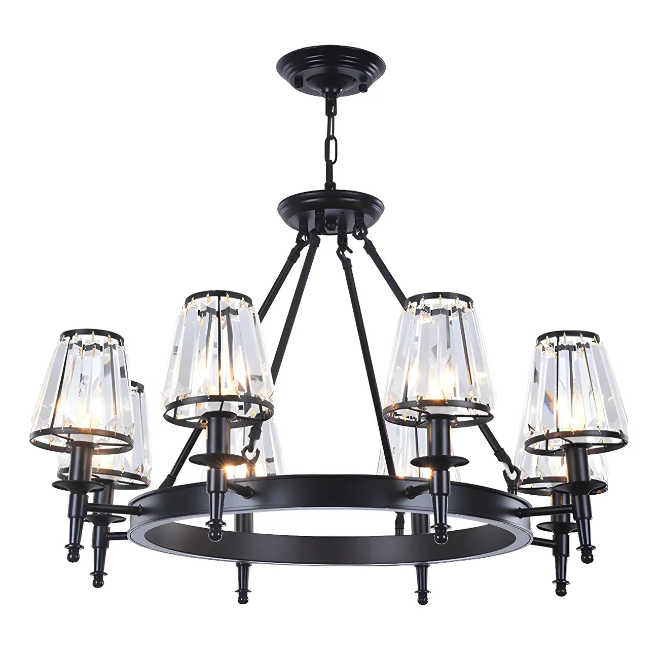 Lustre rustique avec abat-jour en cristal et chaîne réglable