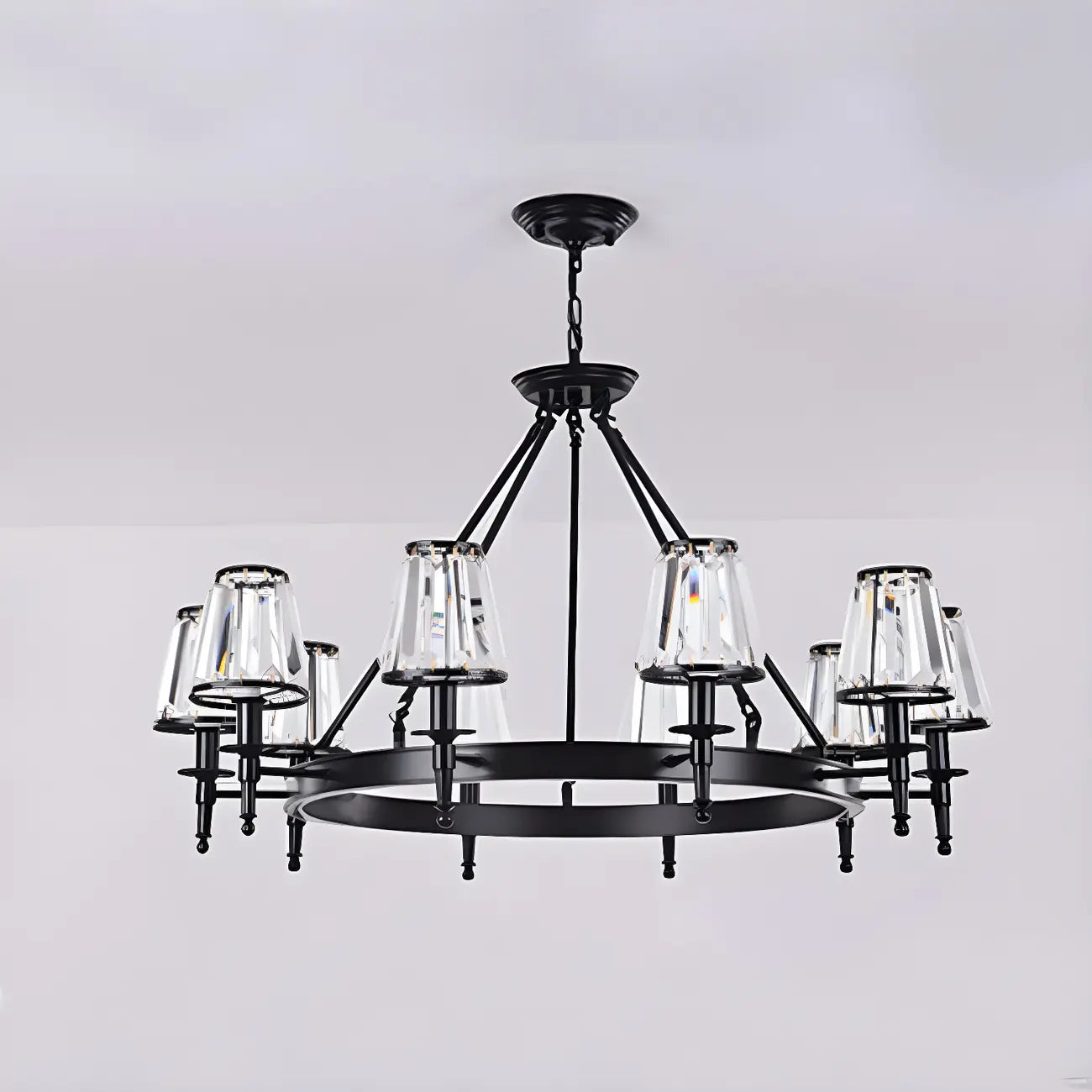 Lustre rustique avec abat-jour en cristal et chaîne réglable