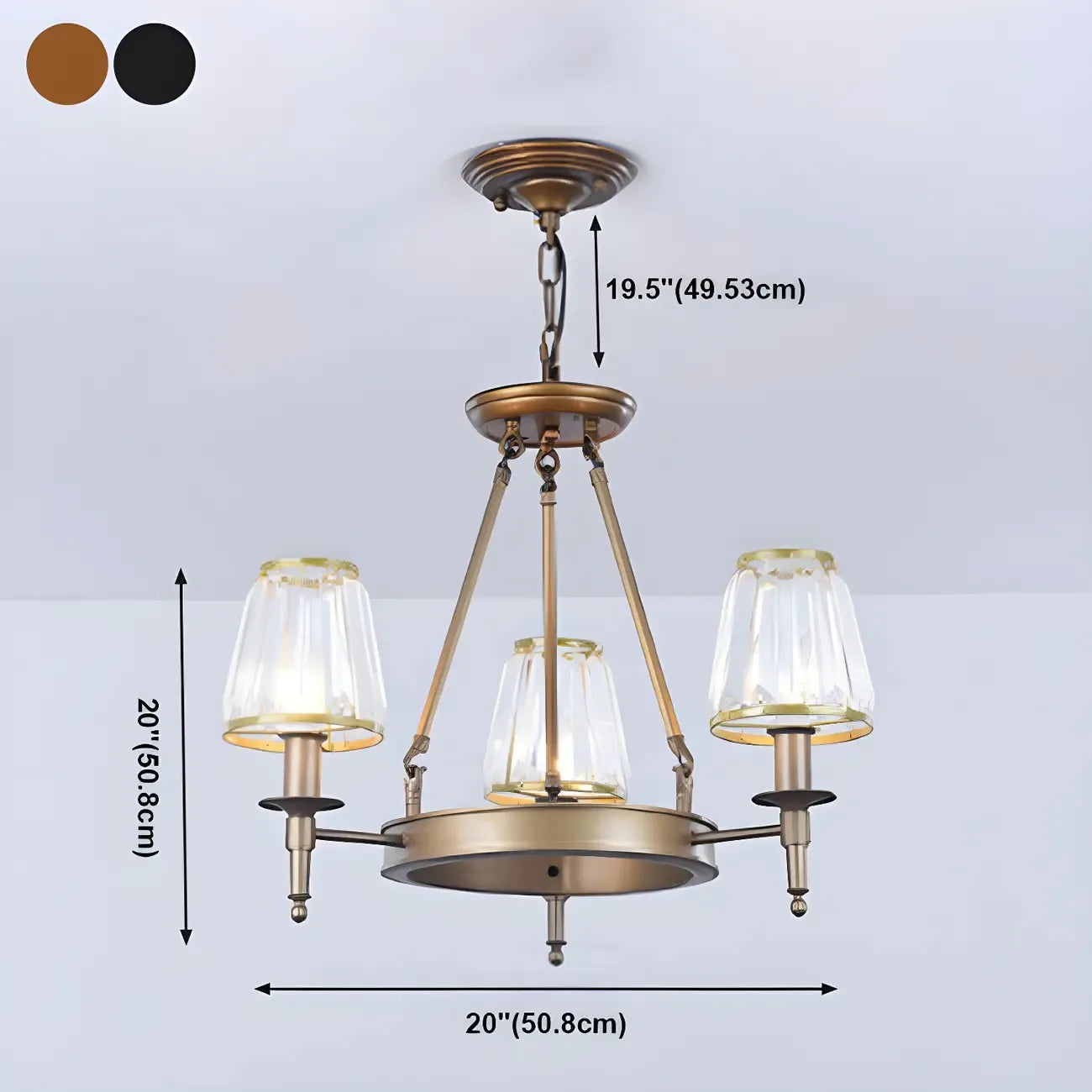 Lustre rustique avec abat-jour en cristal et chaîne réglable