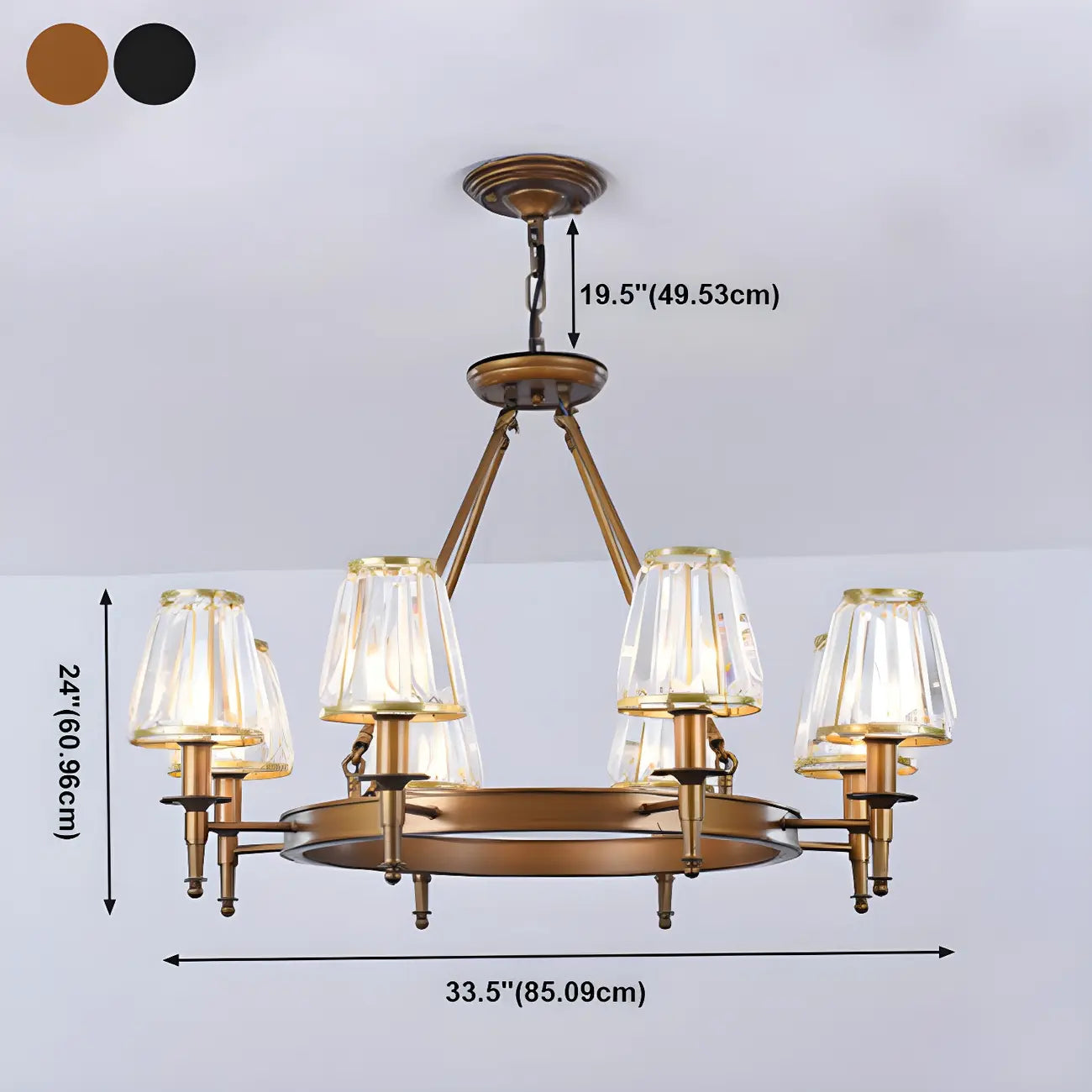 Lustre rustique avec abat-jour en cristal et chaîne réglable
