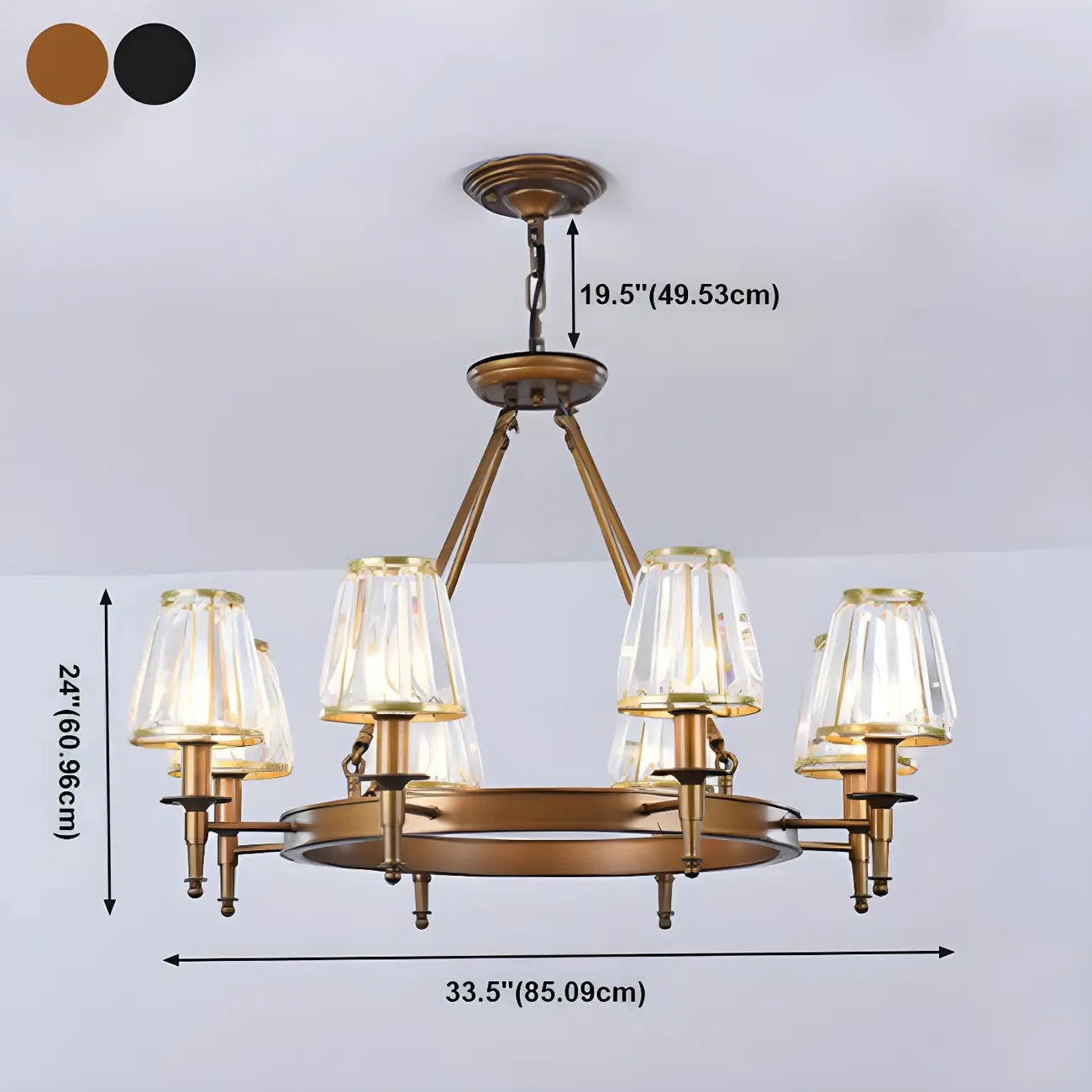 Lustre rustique avec abat-jour en cristal et chaîne réglable