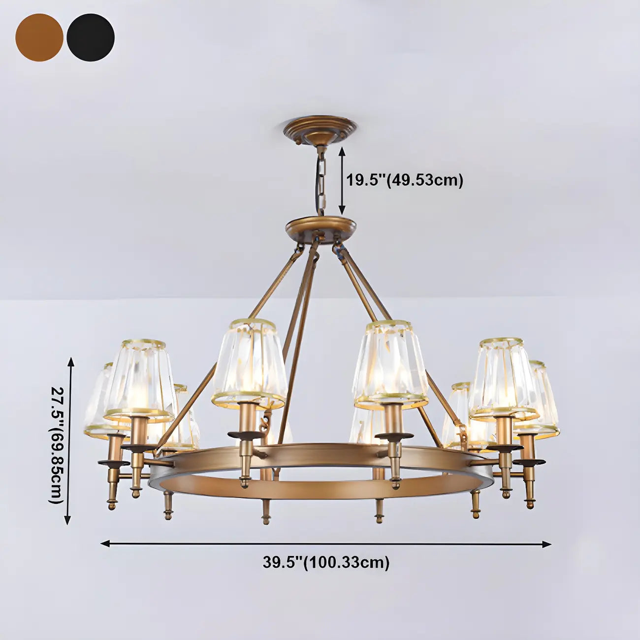 Lustre rustique avec abat-jour en cristal et chaîne réglable
