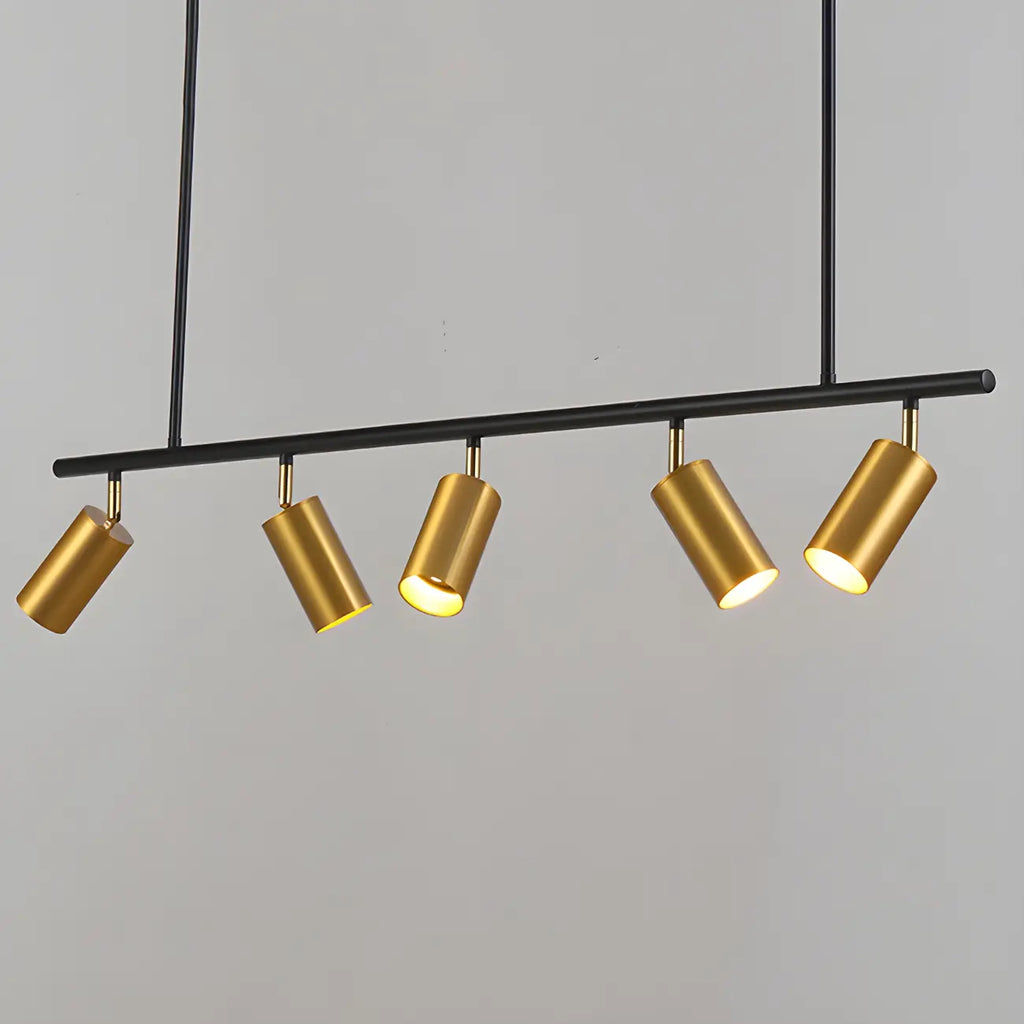 Plafoniera da isola a 5 luci moderna in metallo cilindrico nero/oro