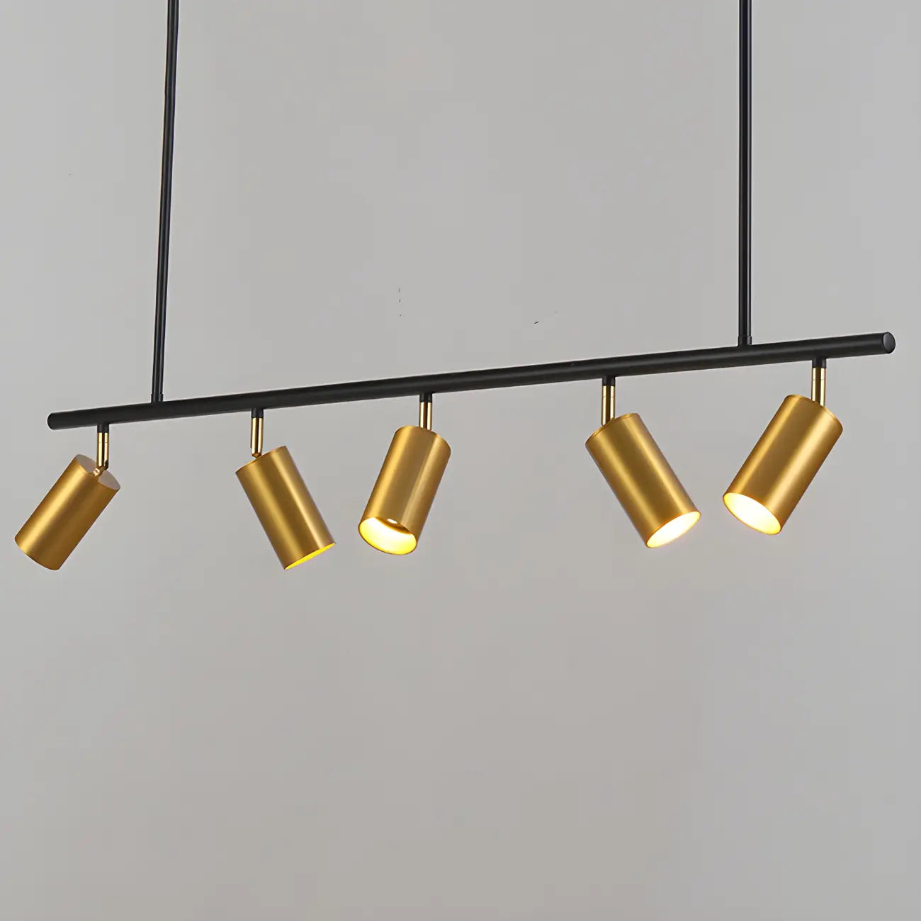 Plafoniera da isola a 5 luci moderna in metallo cilindrico nero/oro