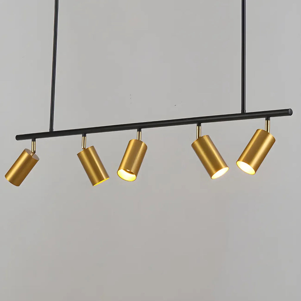 Plafoniera da isola a 5 luci moderna in metallo cilindrico nero/oro