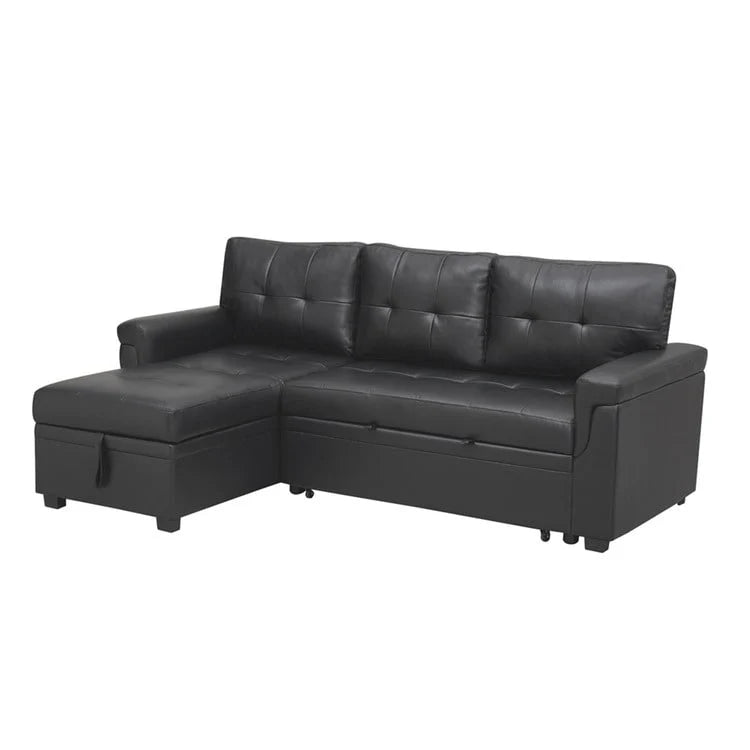 Canapé d'angle convertible et réversible avec lit gigogne, méridienne de rangement dissimulée et pieds robustes.