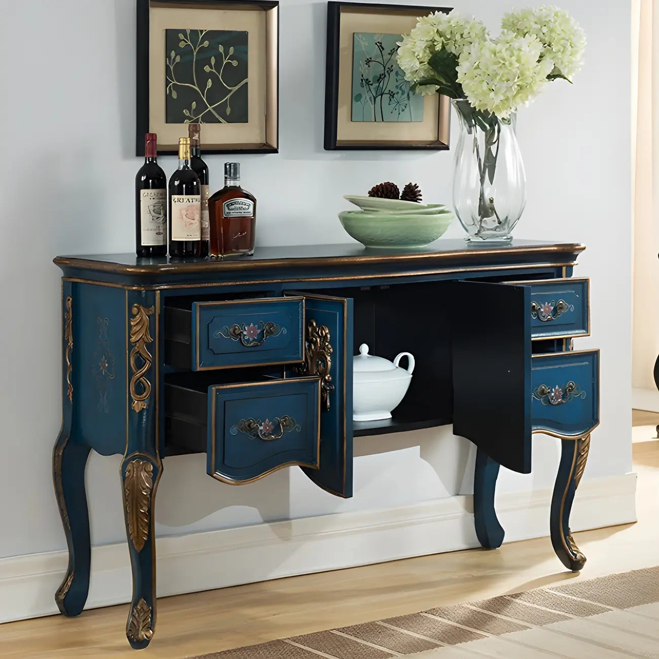Console de rangement en bois de style français avec tiroirs