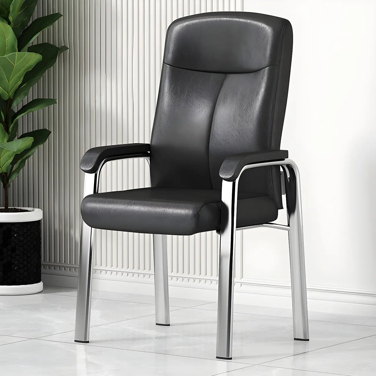 Chaise de bureau moderne HomeyFad en cuir et métal, à 4 pieds et accoudoirs