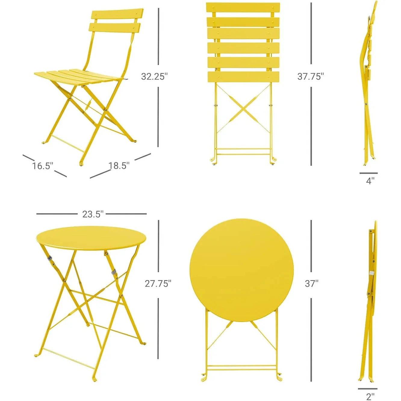 Ensemble bistrot pliant en métal 3 pièces, salon de conversation intérieur/extérieur résistant aux intempéries pour patio, cour, jardin