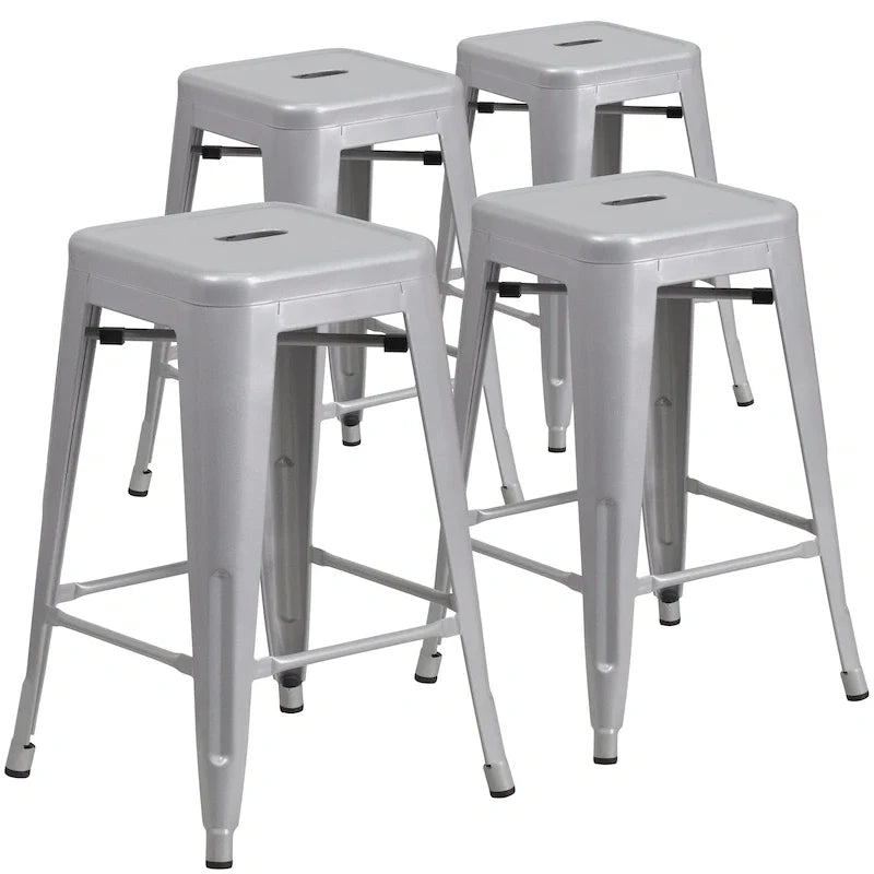 Set di 4 Sgabelli in Metallo Senza Schienale da 61 cm per Interni/Esterni, con Seduta Quadrata