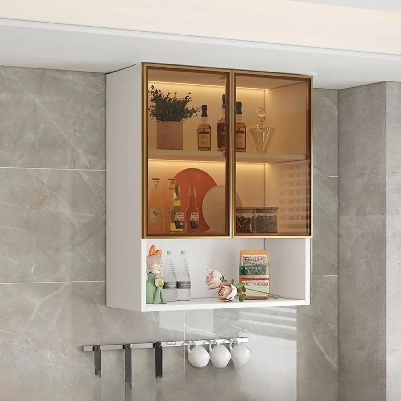 vaisselier mural gris en bois pour cuisine