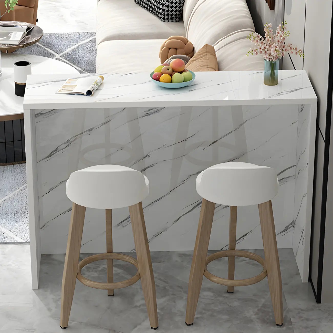Table de bar rectangulaire blanche en bois pour salon