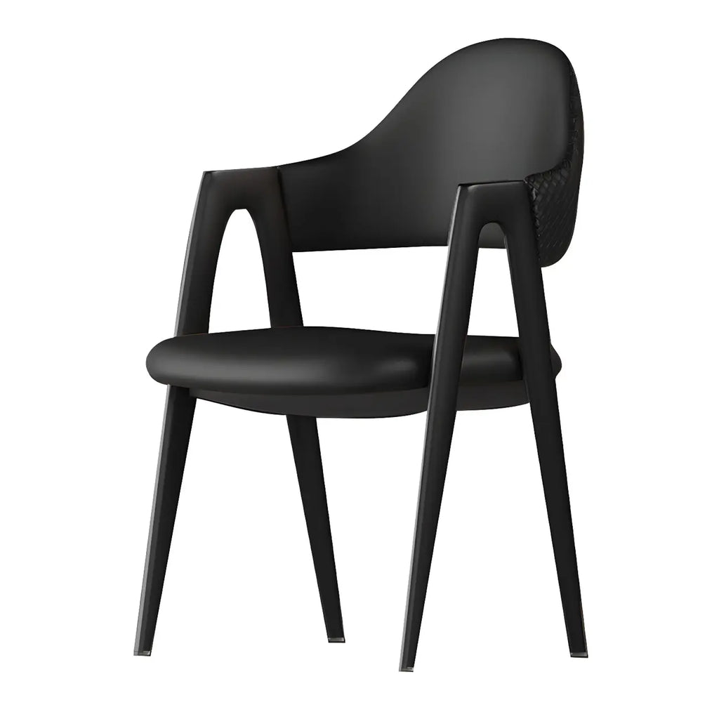 Chaise de salle à manger moderne en cuir avec dossier incurvé et accoudoirs ouverts