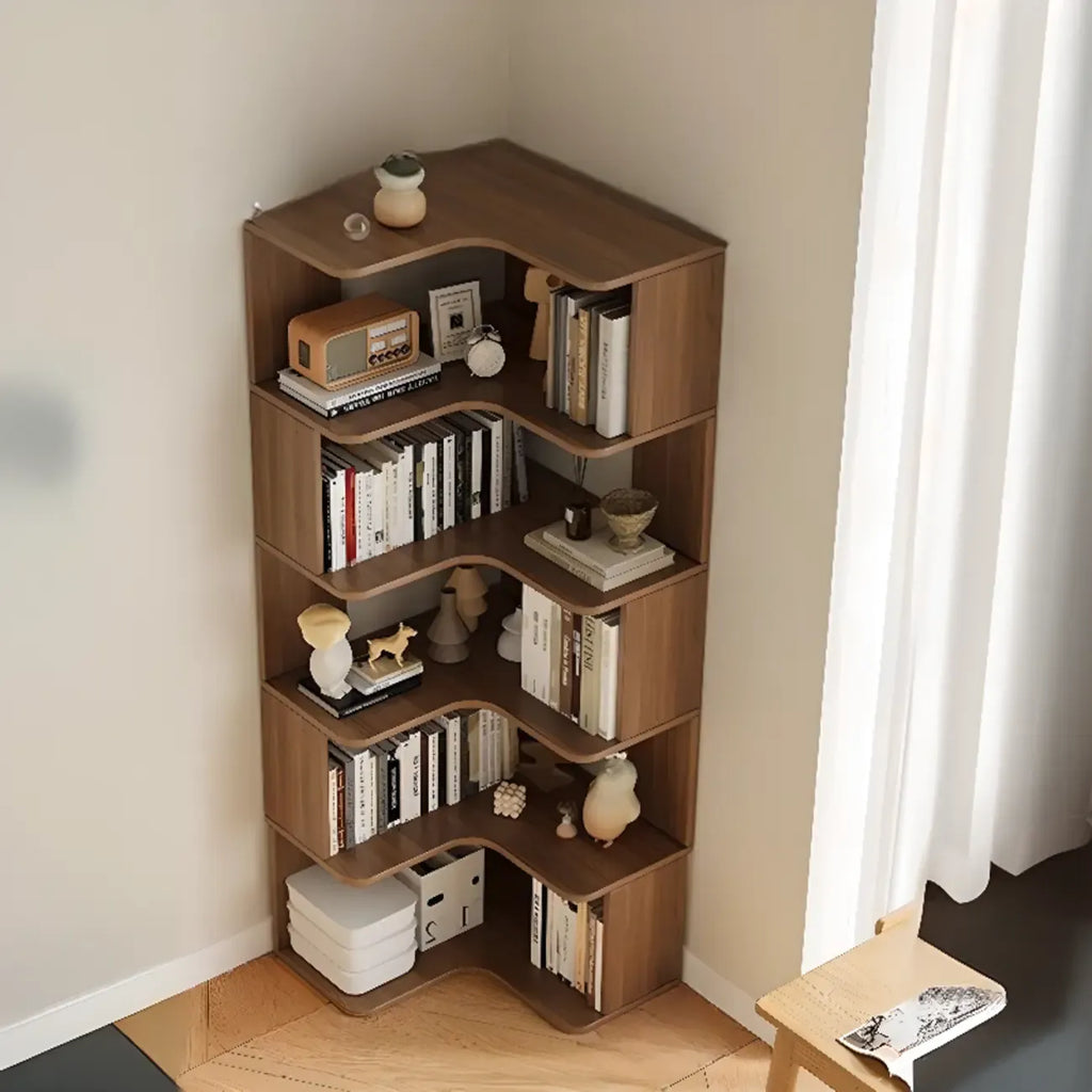 Bibliothèque d'angle en bois composite à 6 étagères