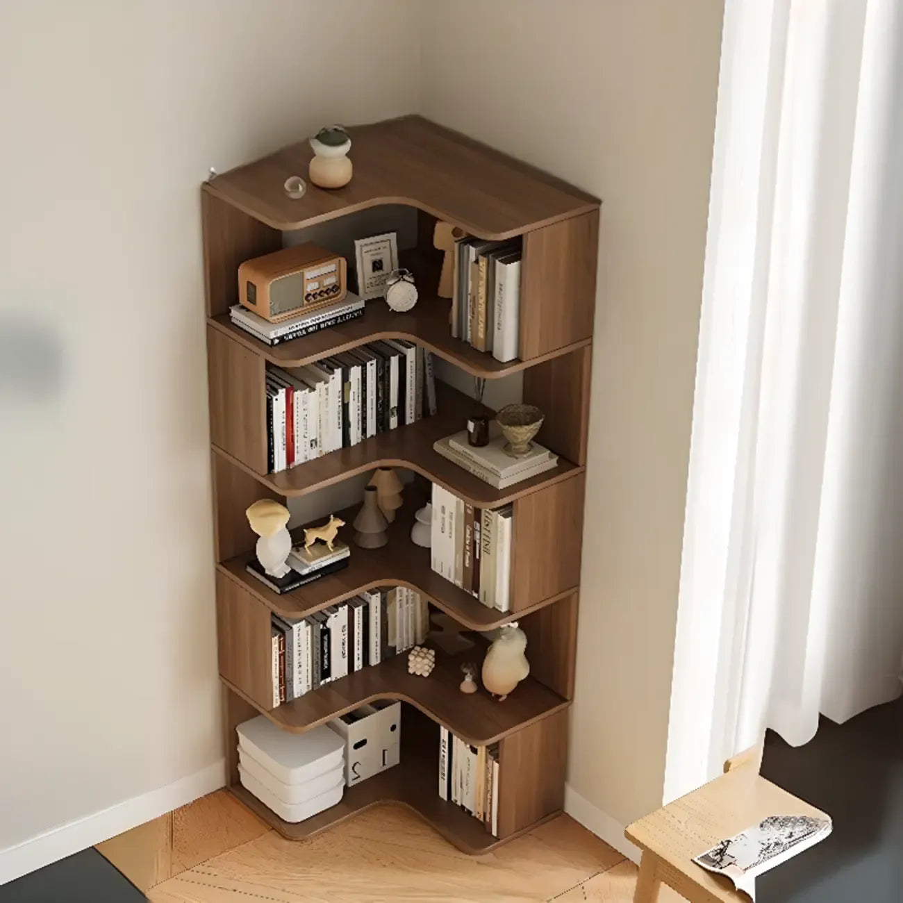 Bibliothèque d'angle en bois composite à 6 étagères