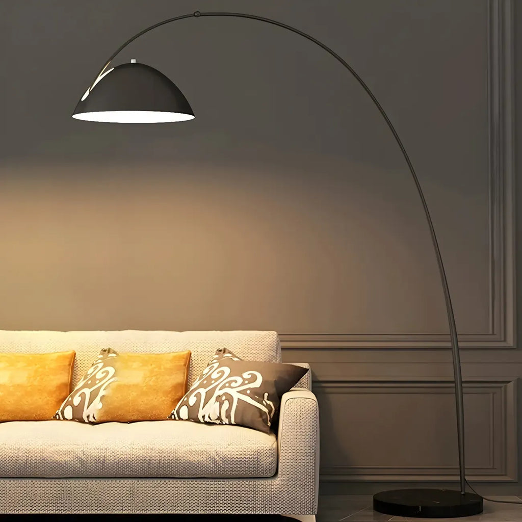 Lampadaire en métal arqué avec abat-jour en dôme réglable noir