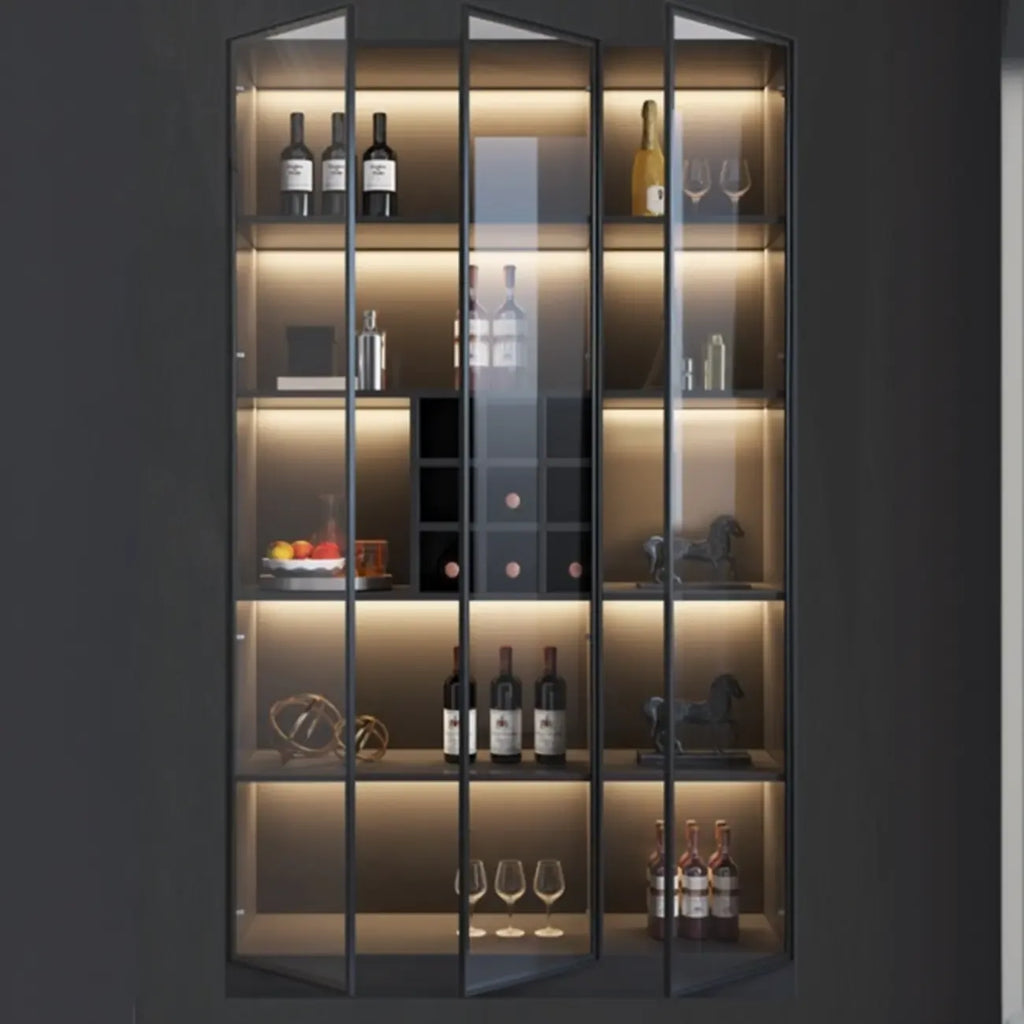 Armoire à vin minimaliste en bois noir avec porte vitrée