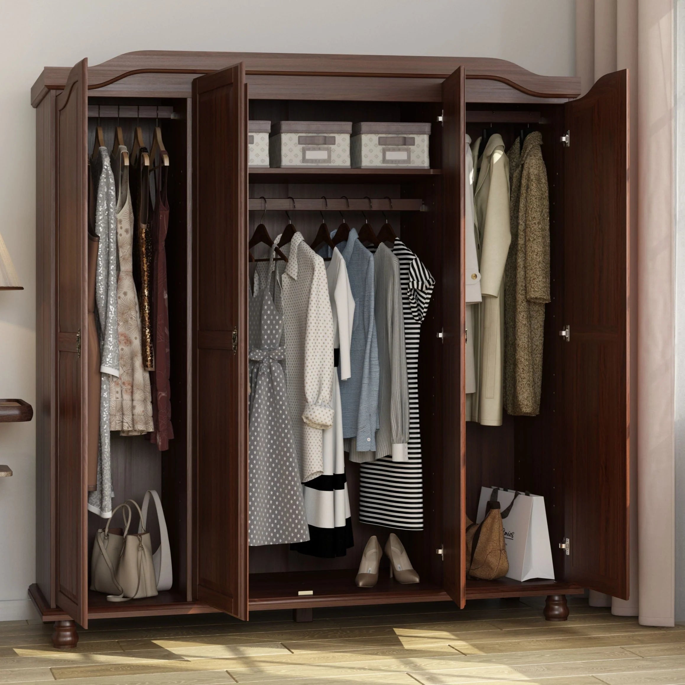 Armoire-penderie Kyle 4 portes de Palace Imports, 100 % bois massif, avec portes en bois massif ou miroir