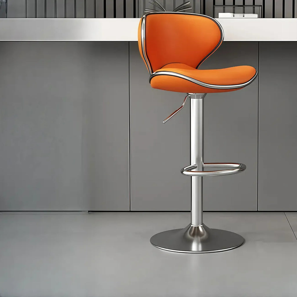 Tabouret de bar pivotant et réglable avec selle rembourrée en cuir