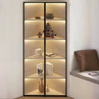 Vitrine d'angle moderne en métal gris et bois avec porte vitrée