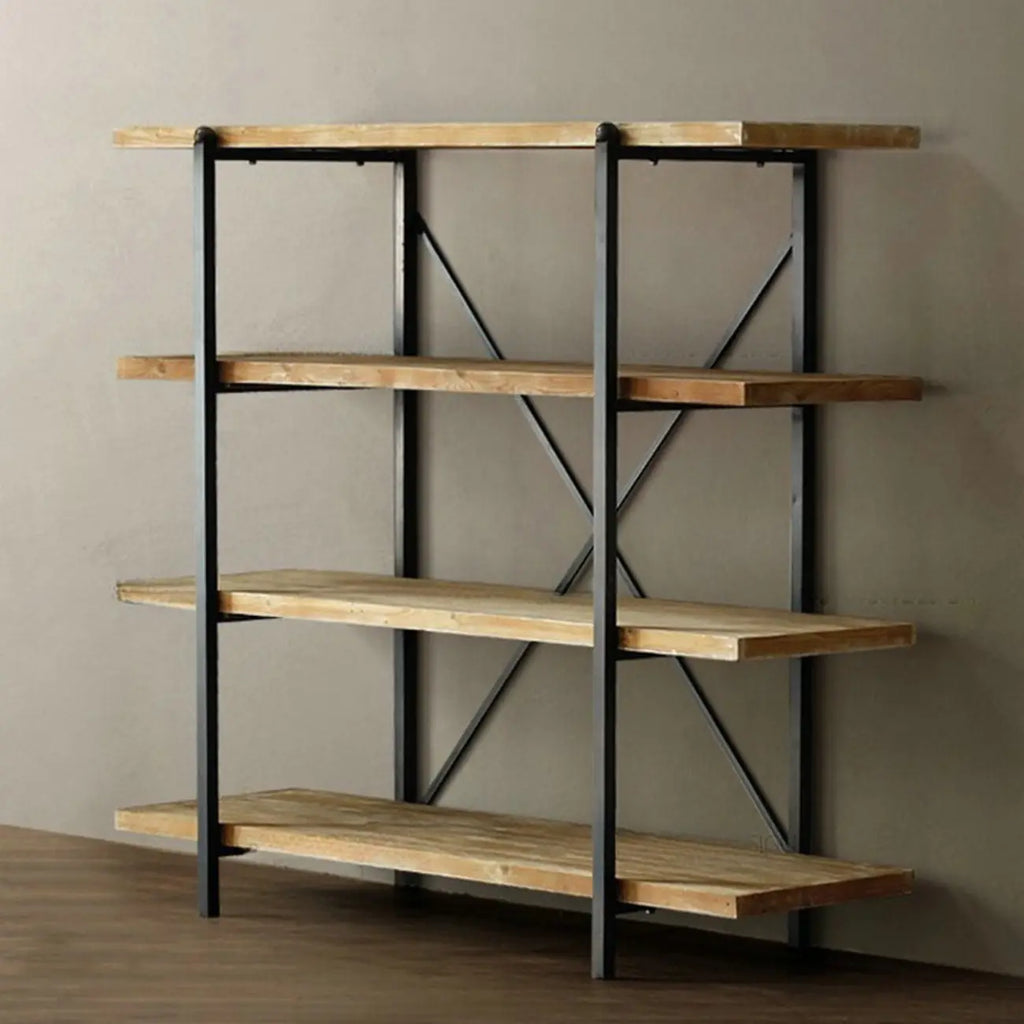 Bibliothèque murale industrielle en bois et métal à 4 niveaux