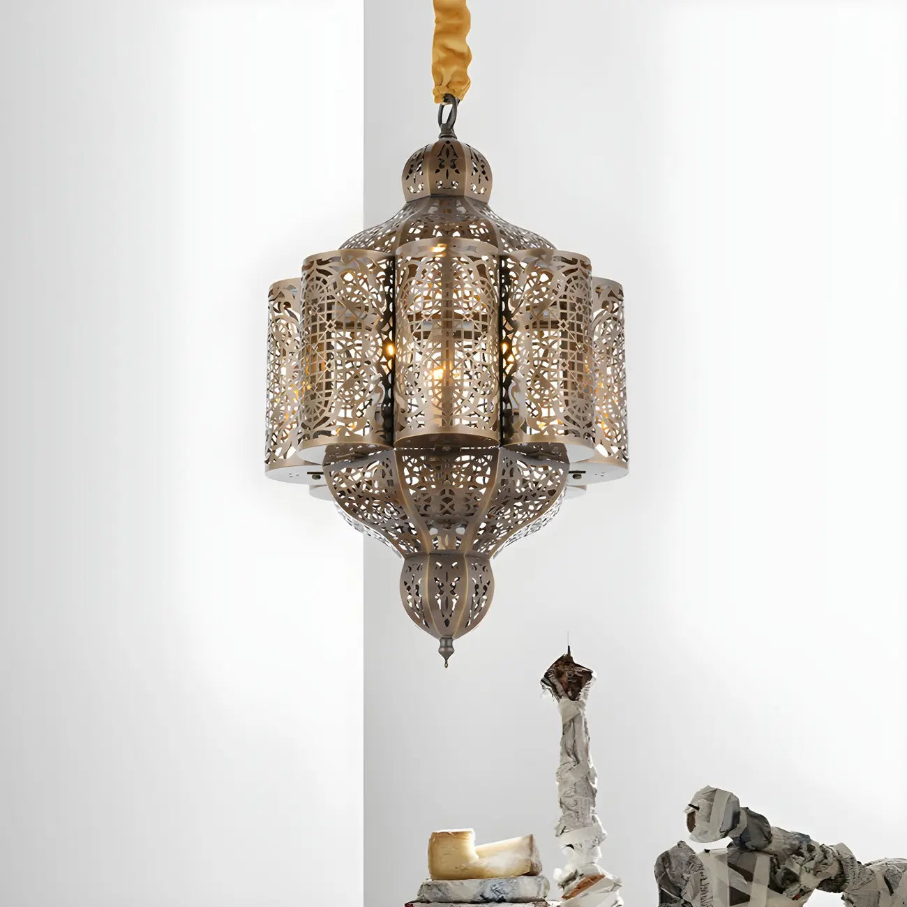 Mini lustre-lanterne marocain en laiton squelette