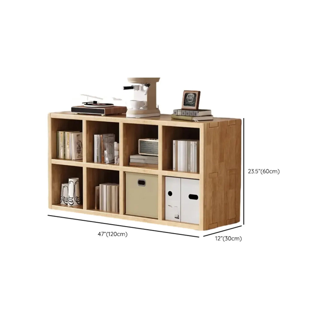 Bibliothèque horizontale moderne en bois à 8 cubes, finition naturelle
