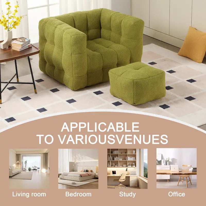 HOMEFUN Poltrona singola moderna trapuntata in Bouclé con pouf