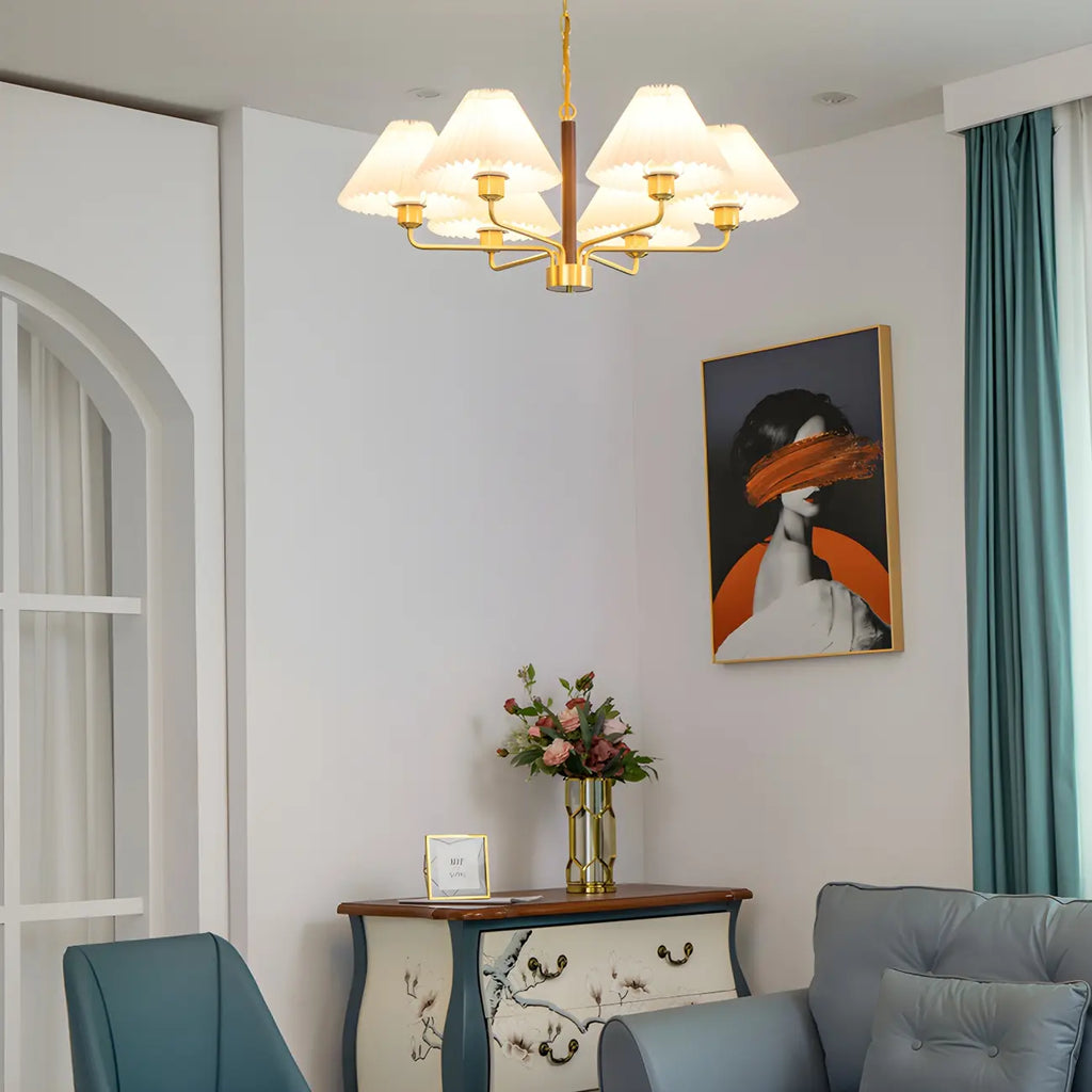 Lustre moderne plissé linéaire en métal doré