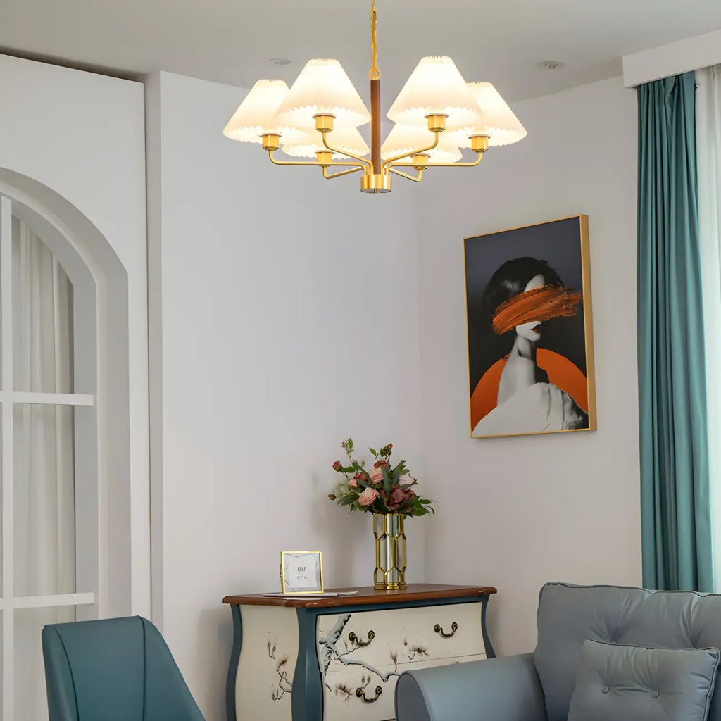 Lustre moderne plissé linéaire en métal doré