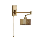 Applique murale à bras articulé en laiton avec abat-jour en bois brun
