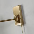 Applique murale à bras articulé en laiton avec abat-jour en bois brun