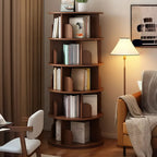 Bibliothèque cylindrique en bois marron à dos ouvert et pivotante