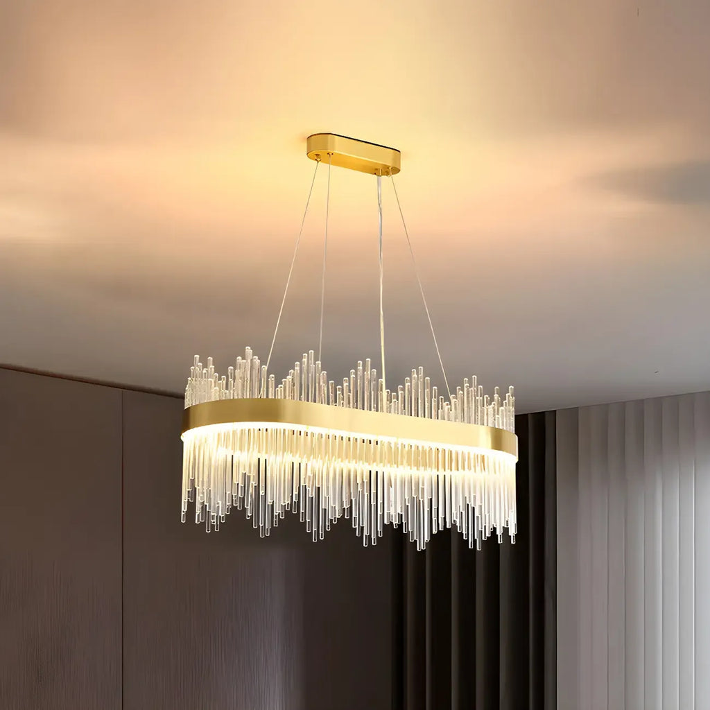 Lustre luxueux en laiton et cristal pour salle à manger