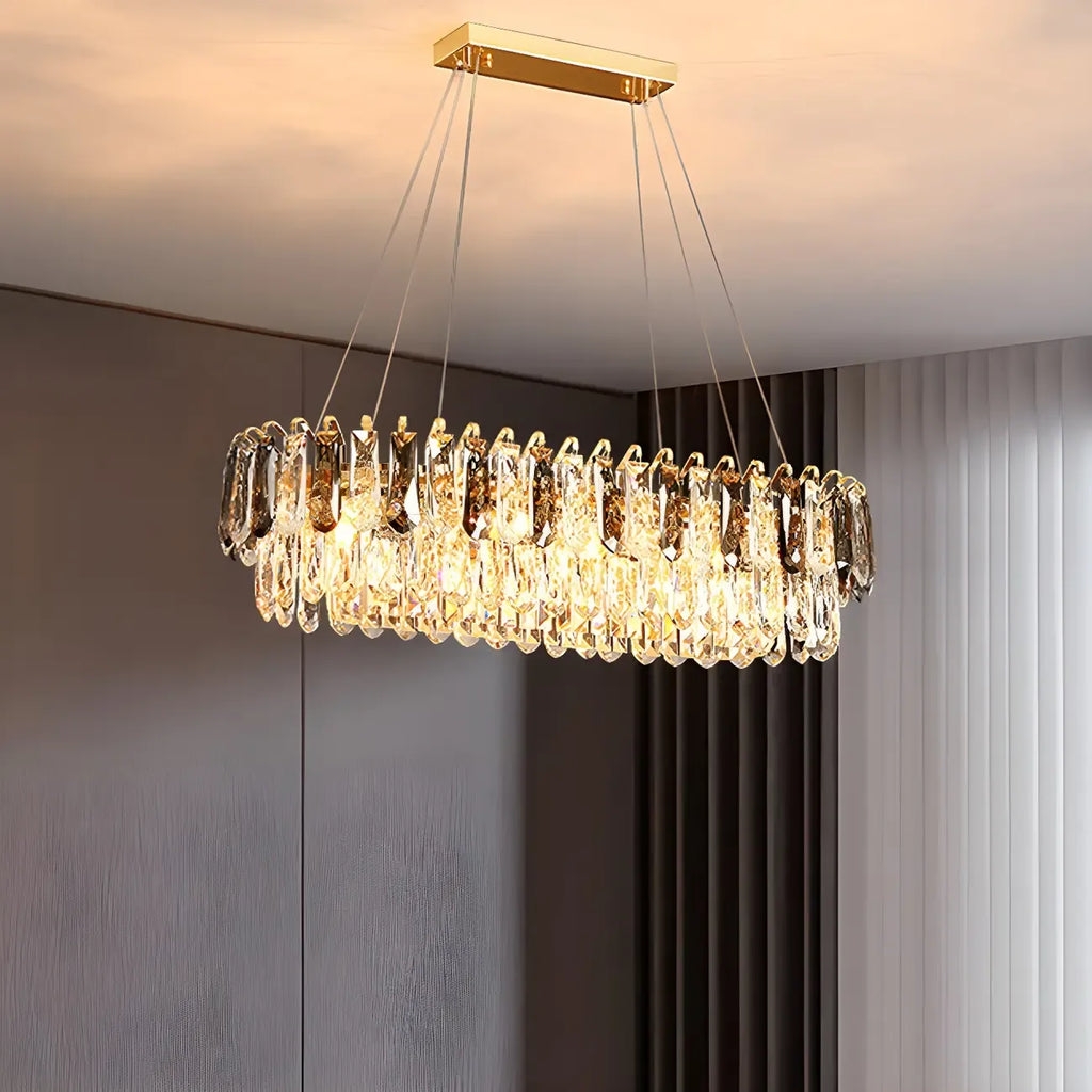 Lustre luxueux en laiton et cristal pour salle à manger