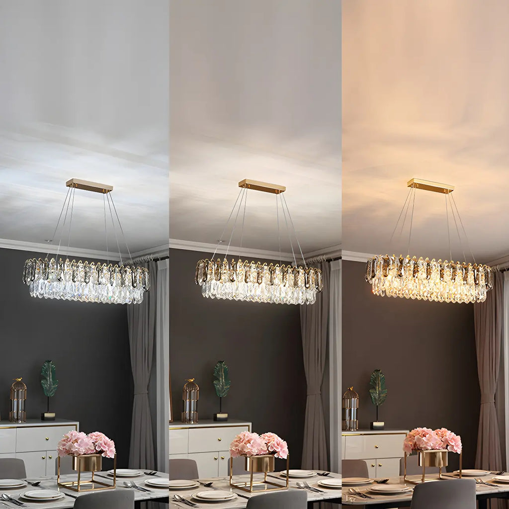 Lustre luxueux en laiton et cristal pour salle à manger