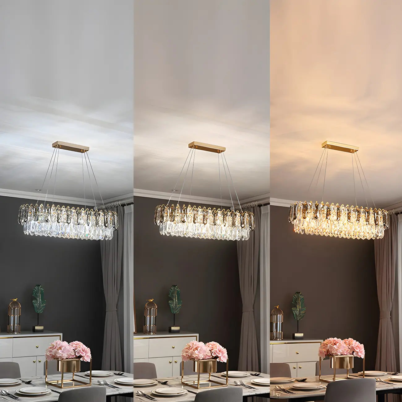 Lustre luxueux en laiton et cristal pour salle à manger