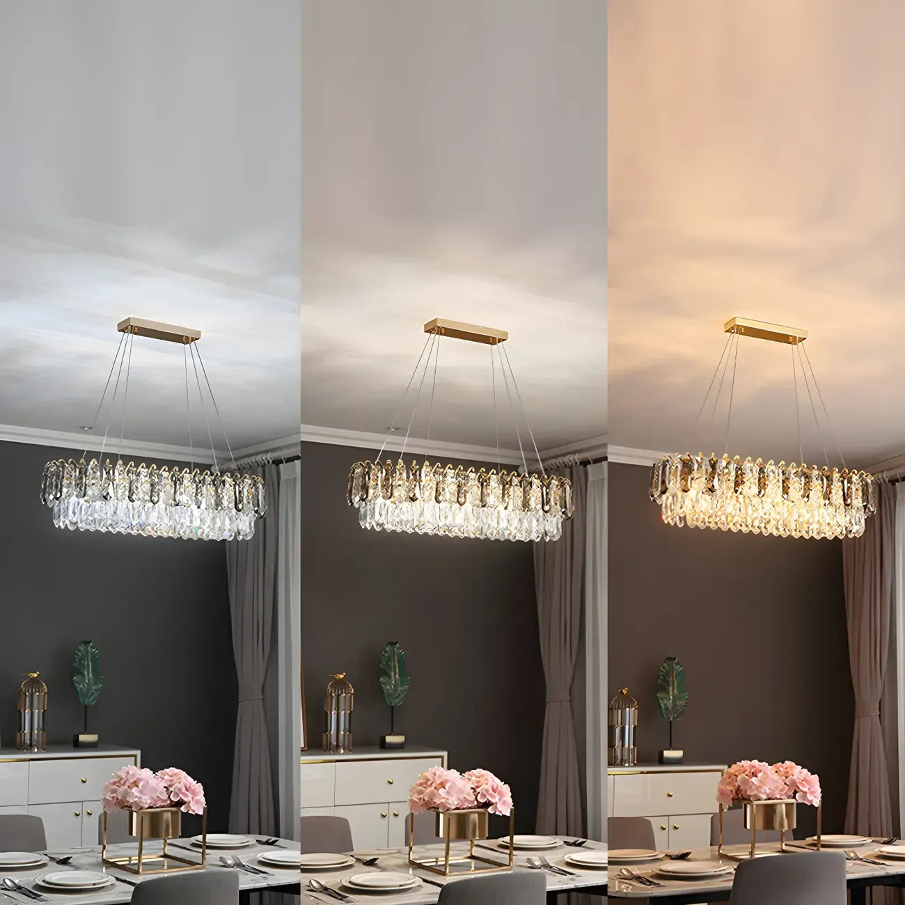 Lustre luxueux en laiton et cristal pour salle à manger