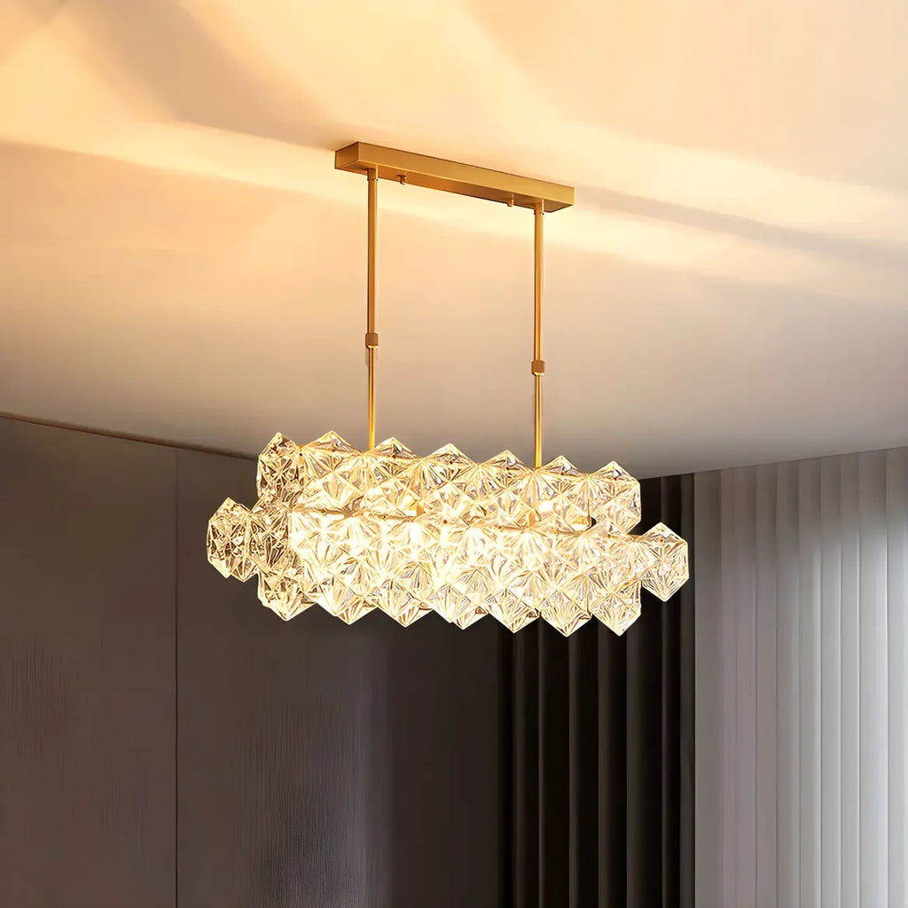 Lustre luxueux en laiton et cristal pour salle à manger